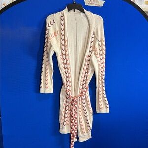 Women's Cream Cardigan with Multicolor Chevron Pattern